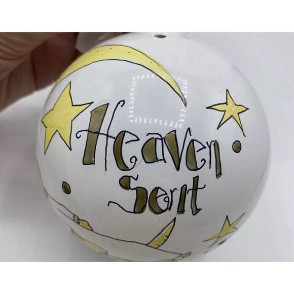 Cute As A Button Glass Christmas Ornament Signed Heaven Sent New Baby 4 Inch - Picture 12 of 16